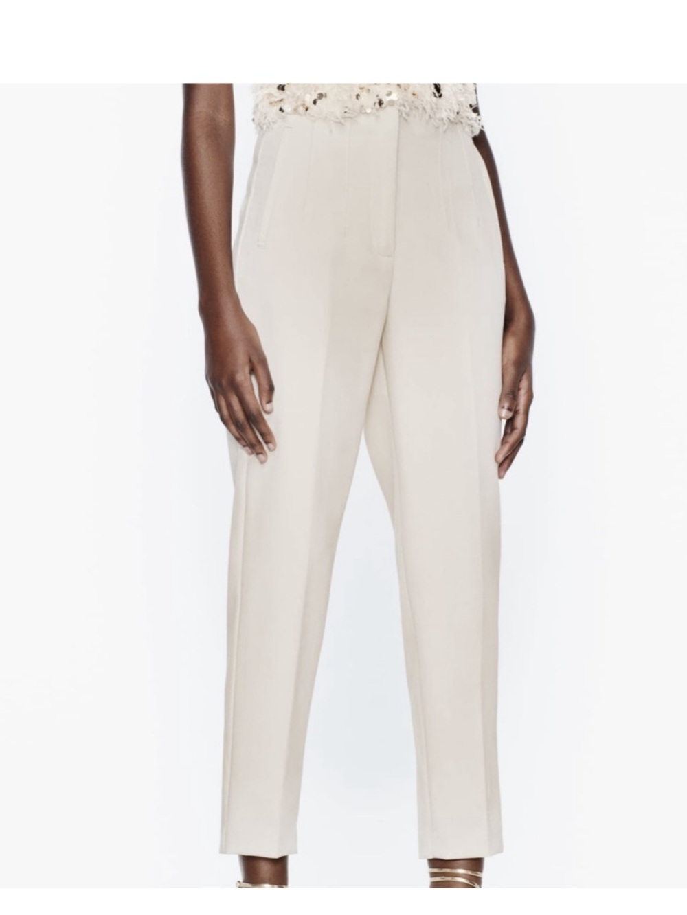 Zara Cream High-Rise Tapered Trousers